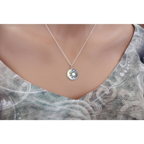 Sterling Silver Charm with Bronze Sun and Moon Necklace - Picture 4 of 5